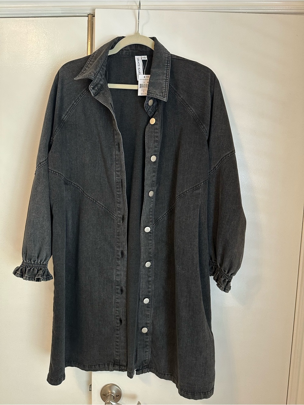 Dark Gray Button-Front Denim Shirt Jacket/dress.Size Small